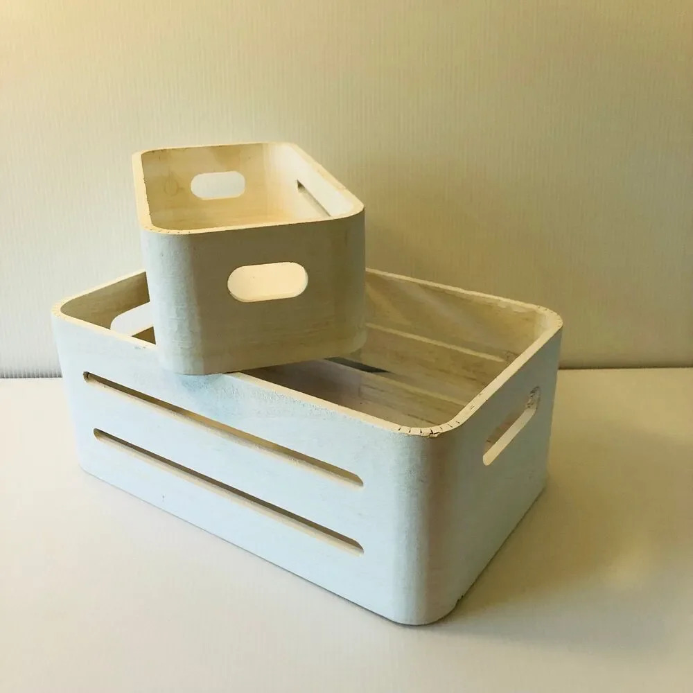 Hobby Lobby White Wash Wooden Crate Storage Bins Beachy Coastal Decor